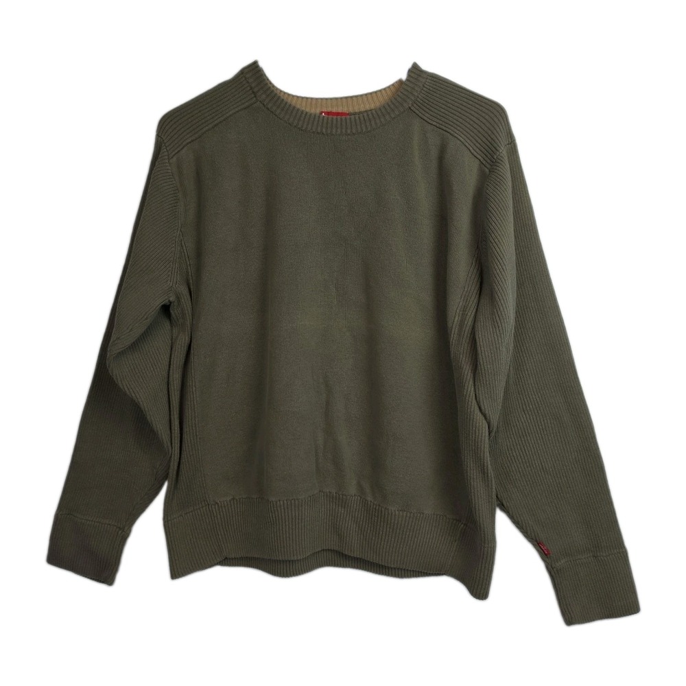 Levis Sweater Mens M Olive Green 100% Cotton Crewneck Knit Pullover Red Tab